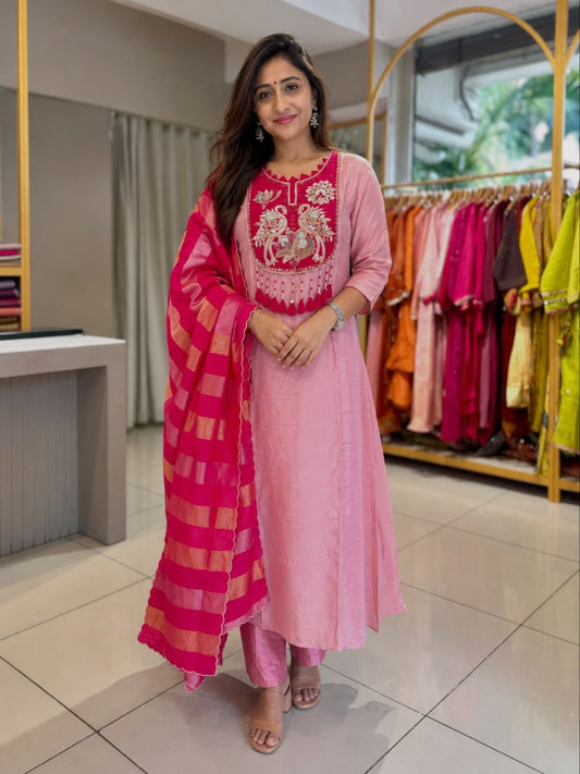 Featuring Beautiful Suit Sets in Pure Mul Chanderi Suit Set Top pent with Beutiful Banarasi duppta