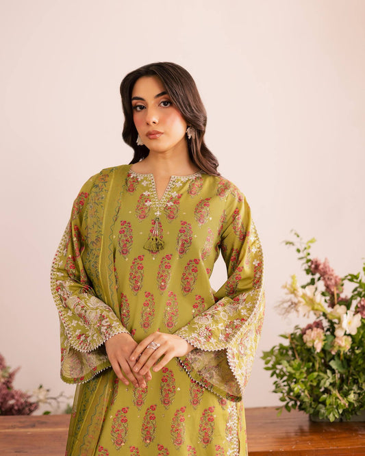 Designer Floral Print Kurti with Farshi Bottom and Matching Dupatta