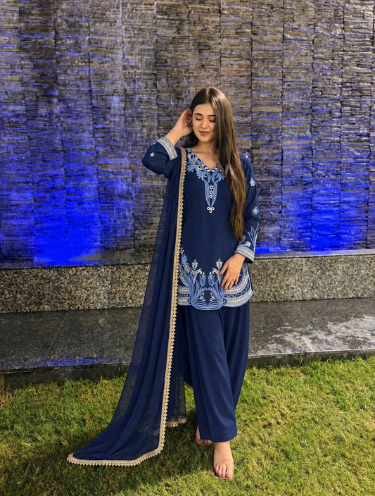 Fancy Design Pakistani Collection Farsi Salwar Kurta With Dupatta Set Fully Stitched