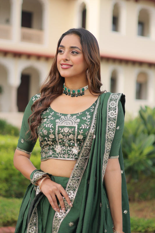 Premium Vichitra Silk Sequins & Zari Embroidered Lehenga Choli Set