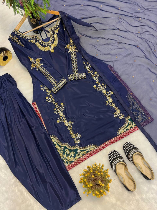 Premium Natural Crepe Silk Farshi Salwar Set with Moti Handwork & Organza Dupatta