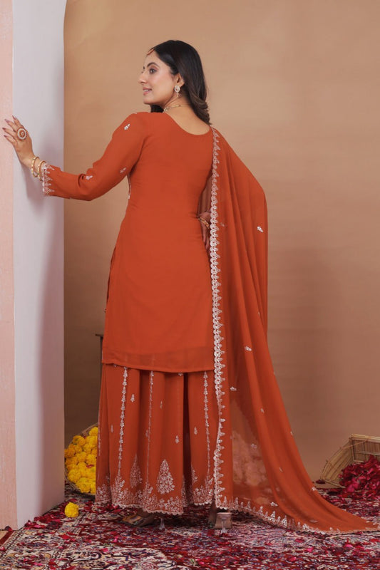 Premium Fox Georgette Glitter Sequence  orange colour Sharara Suit Set