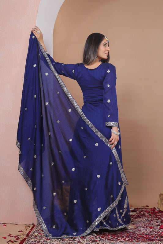Premium Vichitra Blooming Sequence Embroidered blue colour Sharara Suit Set
