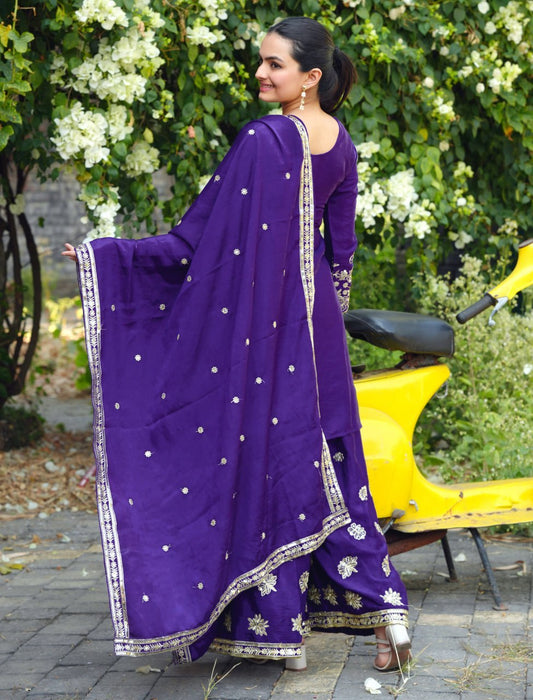 Premium Chinon Sequence Embroidered blue colour Sharara Suit Set