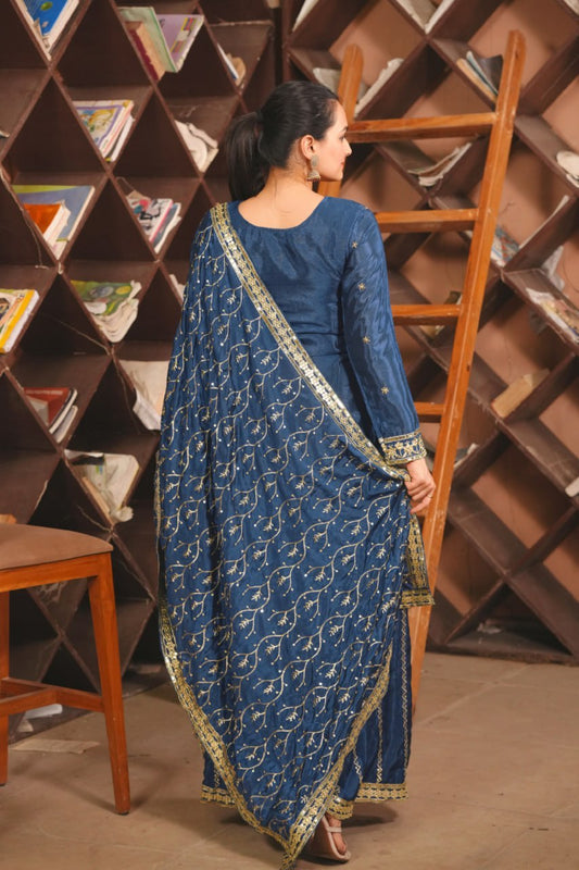 Premium Chinon Heavy Sequence Embroidered bottle green colour Sharara Suit Set
