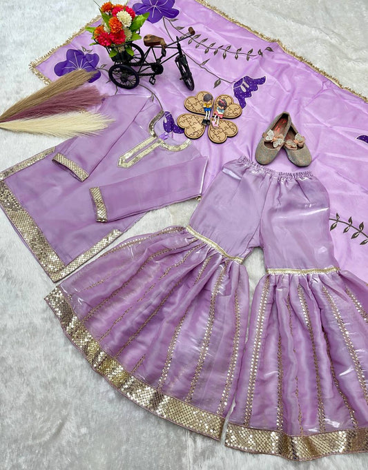 Purple Silk Sharara with Floral Digital Print Dupatta