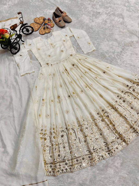 Elegant Off-White Vichitra Silk Gown Set