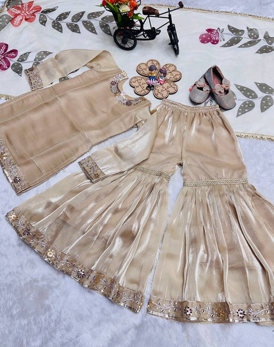 Royal Cream GMY Silk Sharara Set with Silk Dupatta