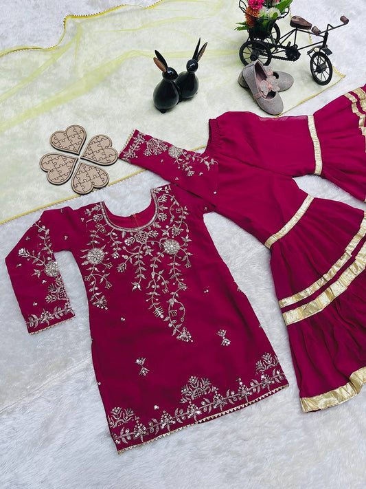 Kids’ Georgette Sharara Set with Sequence Embroidery