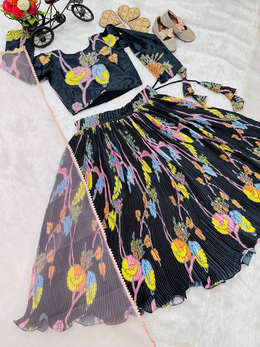 Midnight Black Diamond Work Lehenga with Urf-Cut Flair