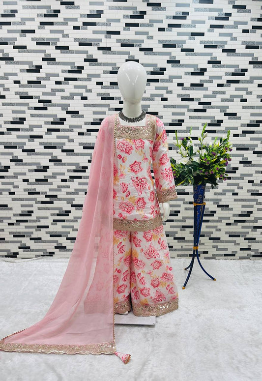 Kids’ Digital Print Chinon Sharara Set with Sequence Work