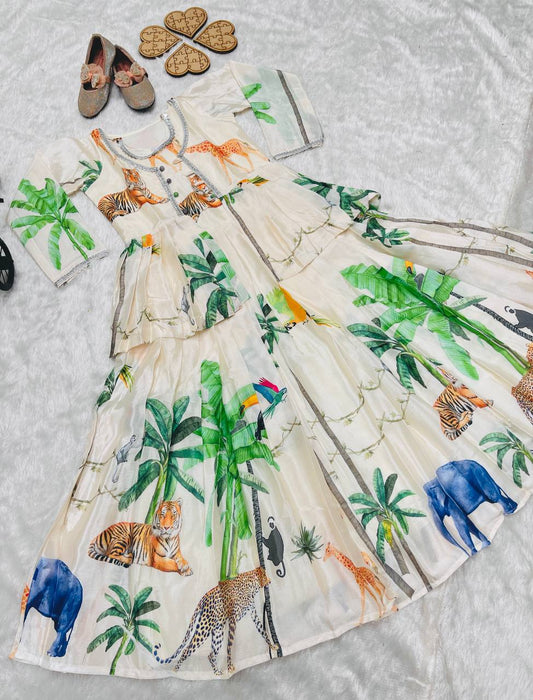 Kids’ Chinon Silk Gown with Designer Koti Set