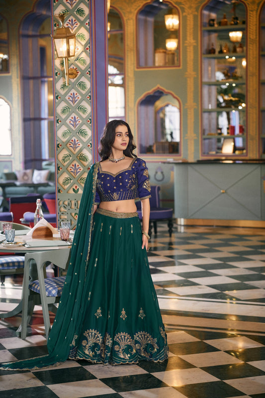 Emerald Green Rangoli Silk Lehenga Choli with Heavy Can-Can