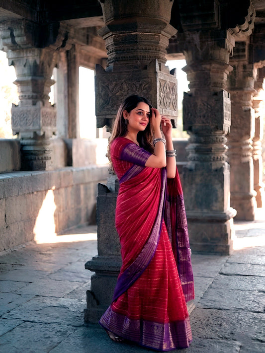 Premium Magenta Crepe Silk Saree with Designer Stripe Zari Weaving