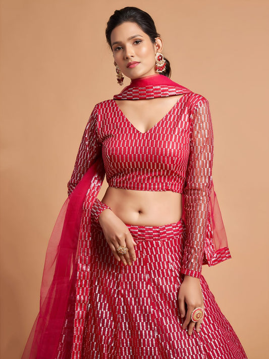 Vibrant Hot Pink Sequins Lehenga Choli
