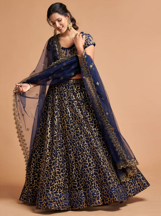 Royal Navy Blue Sequins Lehenga Choli