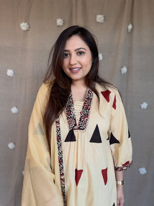 Premium Jaipuri & Ajrakh Print Pure Cotton Suit, Pant & Dupatta Set