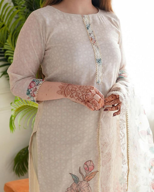 Designer Floral Printed Lilan Kurta and Pant Set for Women