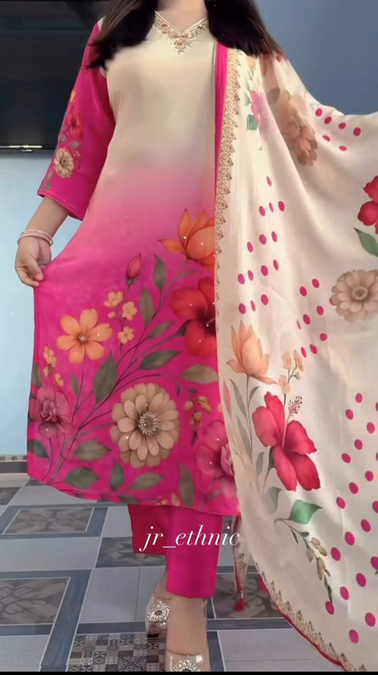 Soft Waves Premium Silk Kurti, Pant & Dupatta Set