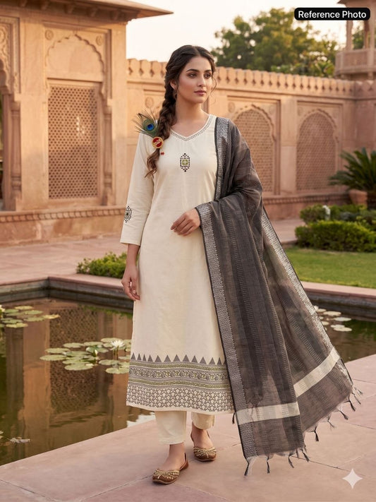 Festive Wear Cream Ethnic Suit Collection with Full Cotton Inner