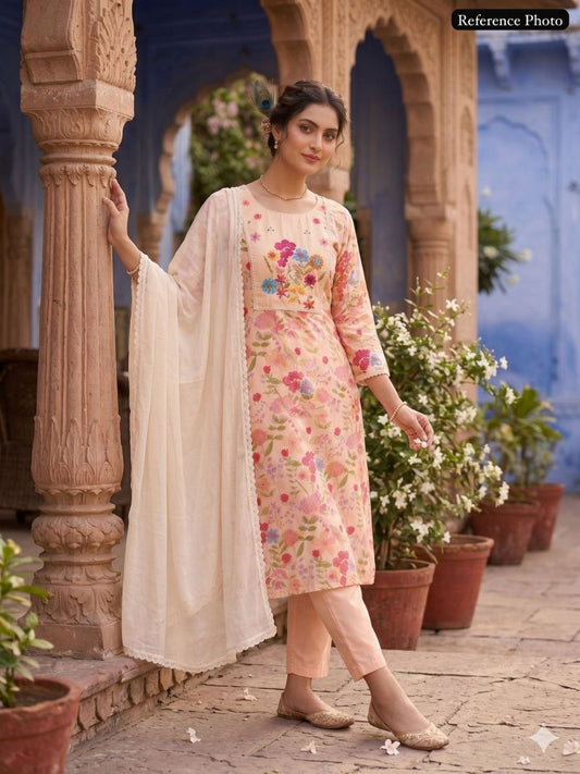 Pure Linen Cotton Designer Kurti Set with Cotton Inner