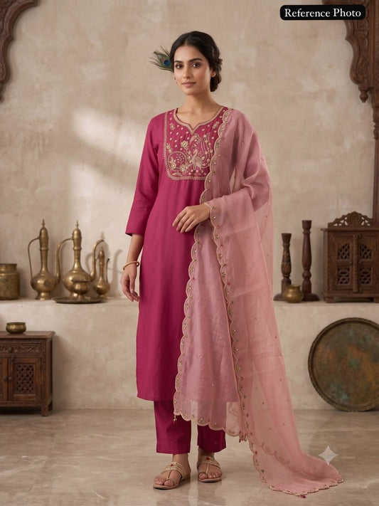 Designer Beads Embroidery & Moti Work Silk Kurta Set