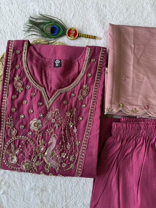 Designer Beads Embroidery & Moti Work Silk Kurta Set
