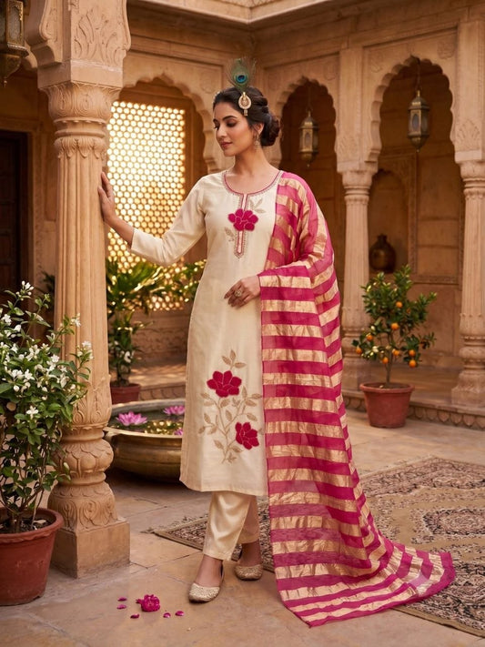 Premium Roman Silk Kurta Set with Full Cotton Inner