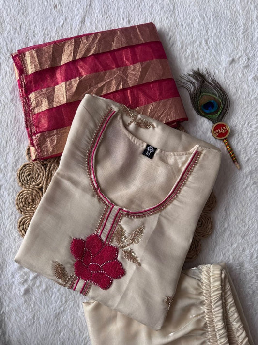 Premium Roman Silk Kurta Set with Full Cotton Inner