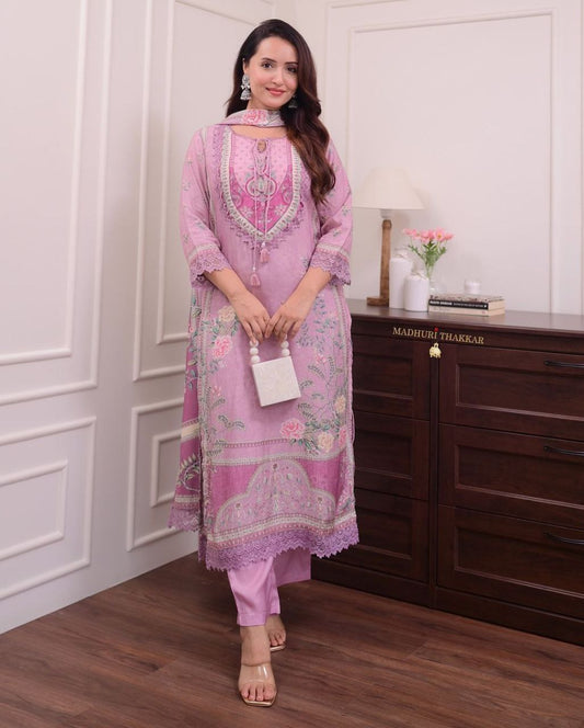 Designer Cotton Lining Ethnic Kurti Set with Lace Work