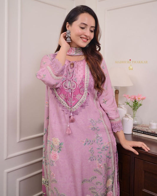 Designer Cotton Lining Ethnic Kurti Set with Lace Work