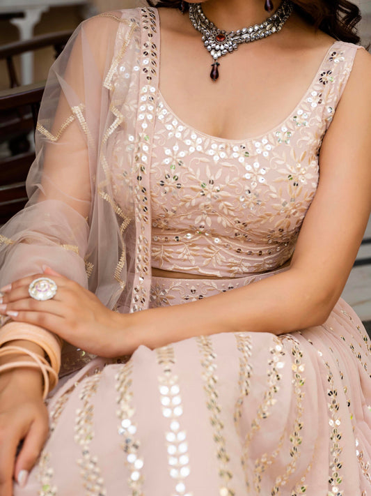 Pastel Peach Heavy Sequin & Gota Patti Work Lehenga Choli Set