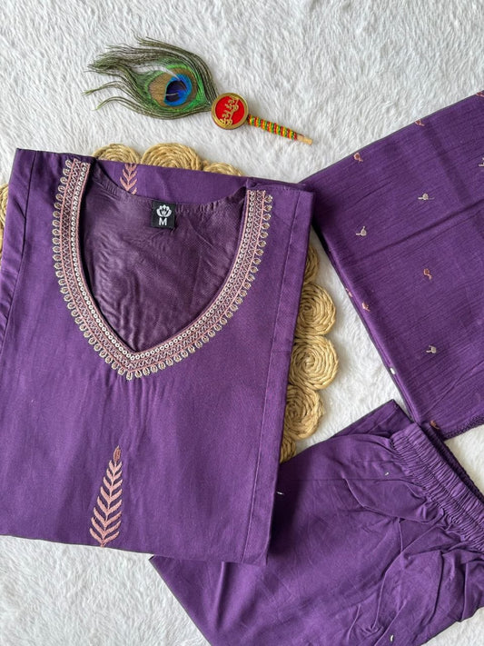 Festive Wear Purple A-Line Kurta and Pant Outfit with Embroidery