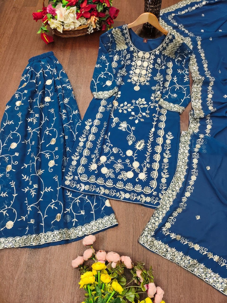 Premium Fox Georgette Sequence Sharara Suit Set with Front & Back Work | 4 Elegant Colors