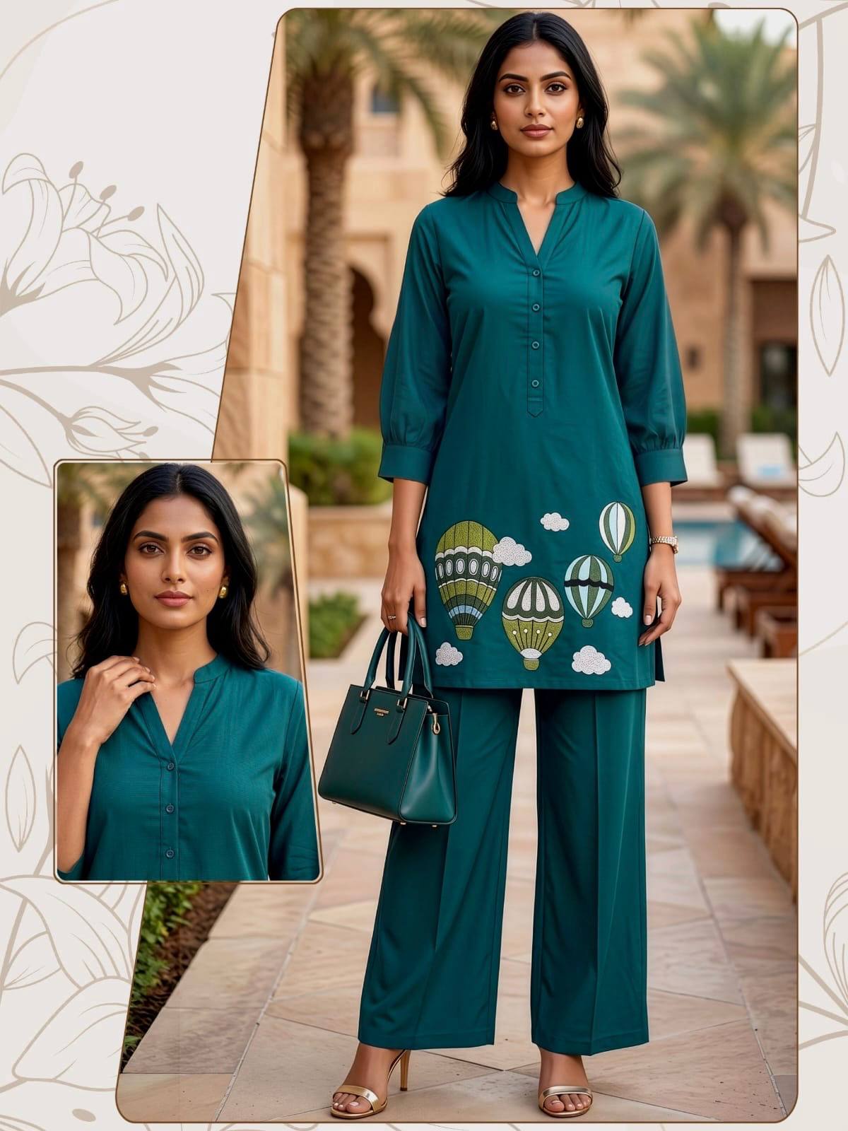 Hot Air Balloon: Trending Embroidery Kurti & Plazzo Set