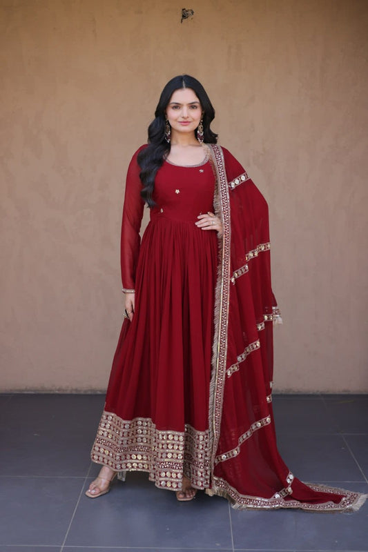 Rakshabandhan Special Premium Faux Blooming Embroidered Gown & Dupatta Set
