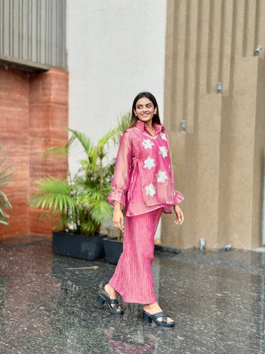 Trendy Party Wear Magenta Short Kurta and Pant Ensemble