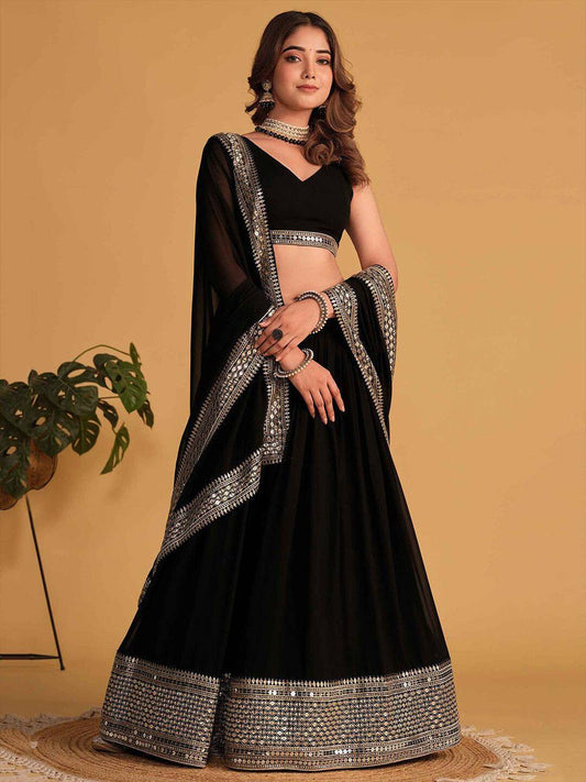 Designer Heavy Mirror & Sequence Work Georgette Lehenga Choli with Matching Dupatta Set