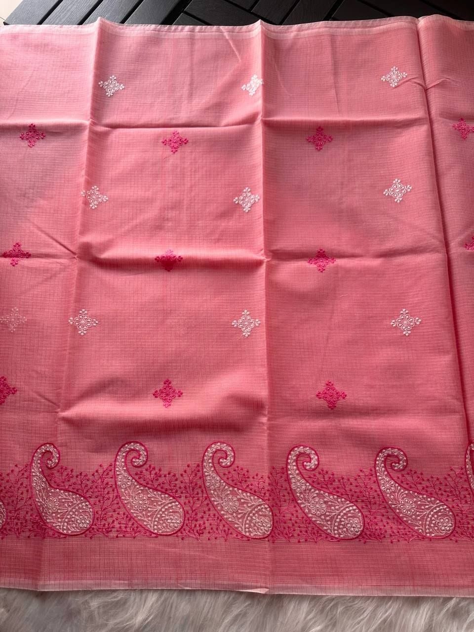 Premium Soft Doriya Saree with Paisley Embroidery & Stitched Blouse