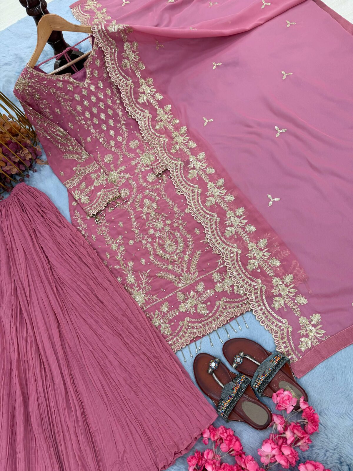 Designer Party Wear Top, Plazzo & Dupatta Set