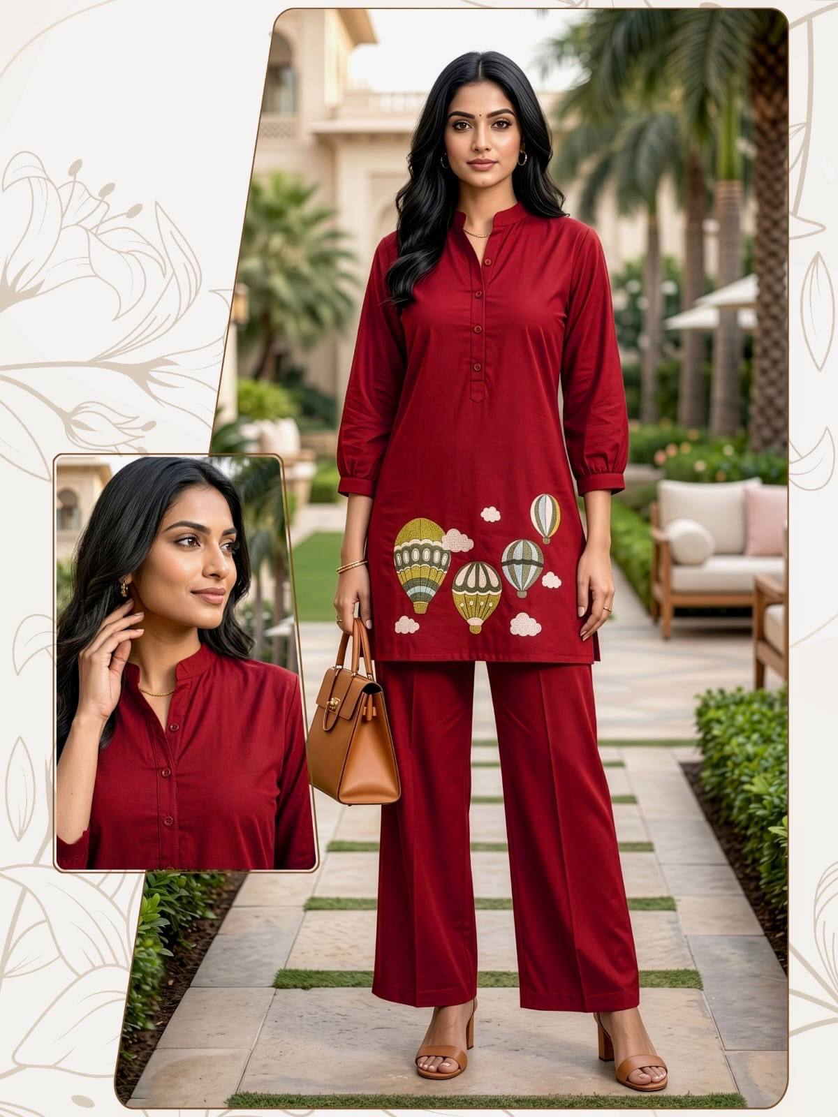 Hot Air Balloon: Trending Embroidery Kurti & Plazzo Set