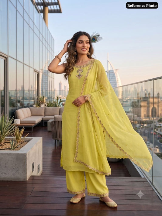Designer Kurti with Palazzo and Dupatta Set Featuring Heavy Neck Embroidery Work
