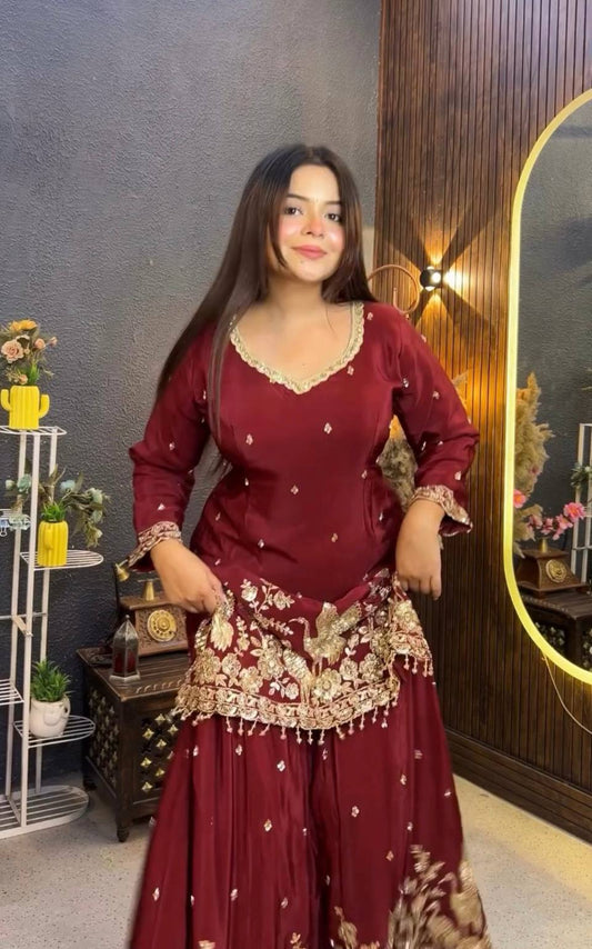 ĐĚSIGNER PARTY WEAR TOP AND PLAZZO WITH FANCY DUPPATA AND EMBROIDERY WORK