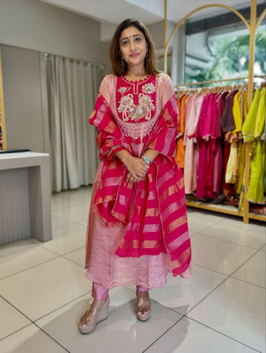 Featuring Beautiful Suit Sets in Pure Mul Chanderi Suit Set Top pent with Beutiful Banarasi duppta