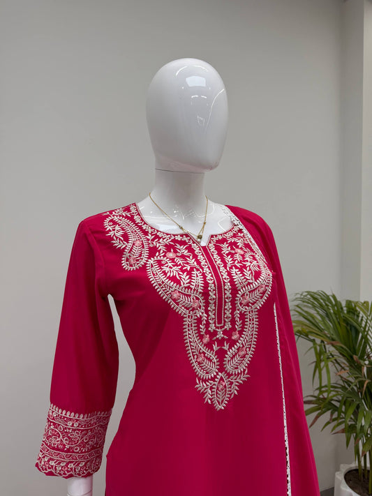 DESIGNER FARSI SUIT WITH EMBROIDERY WORK TOP, SALWAAR AND DUPATTA