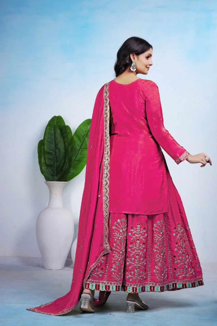 Premium Chinon Coding Sequence Sharara Suit Set with Huge Flair | 2 Elegant Colors (Sizes S-XXL)