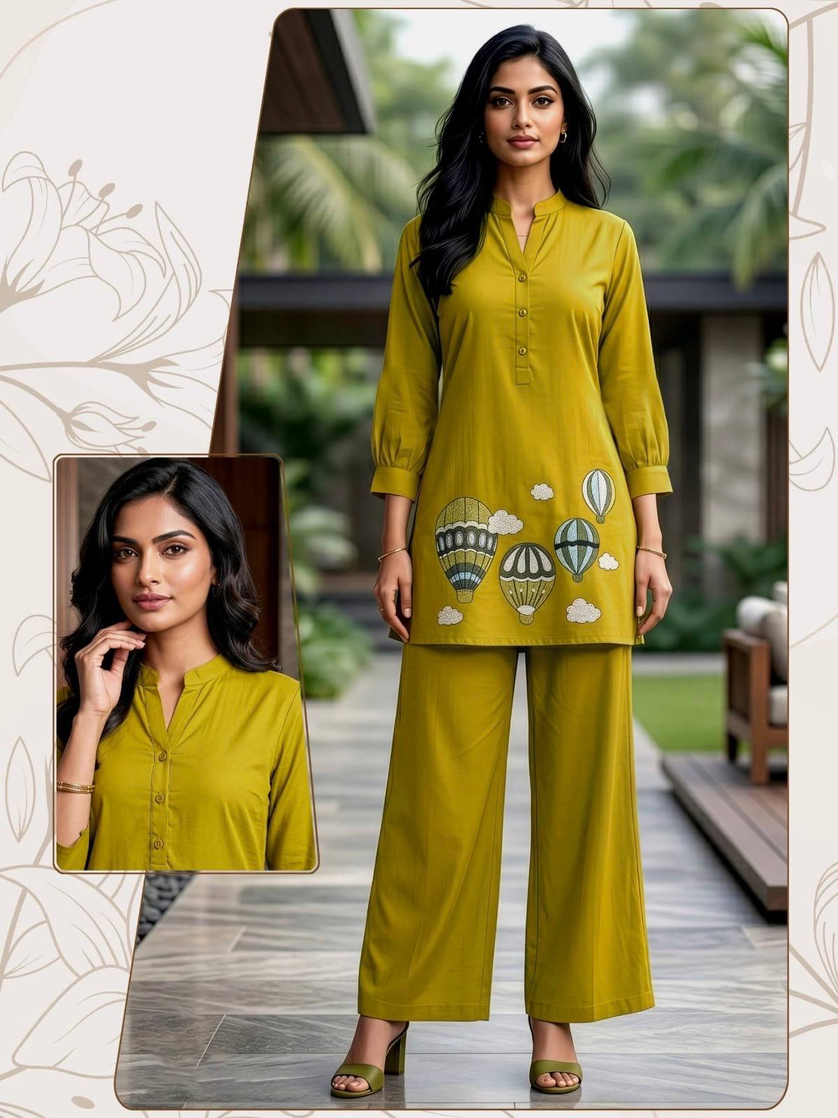 Hot Air Balloon: Trending Embroidery Kurti & Plazzo Set