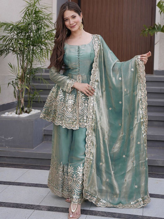 Designer Festive Wear Ethnic 3-Piece Outfit with Traditional Zari & Cut-Work Border