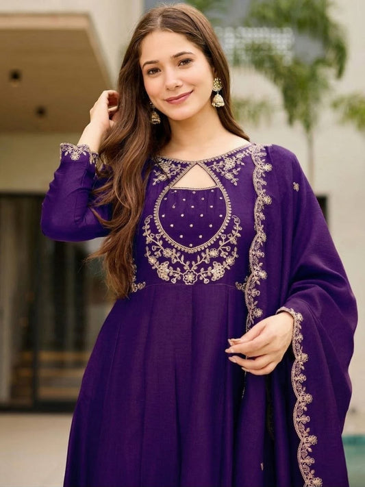 Designer Festive Wear Ethnic Flared Gown Set with Intricate Gold Thread & Sequin Work