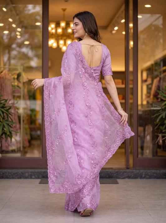 Designer Heavy Embroidered & Sequins Work Georgette Saree with Unstitched Blouse